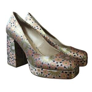 Katy Perry Uplift Platform Pump Butterscotch Multi Womens 11 Metallic Flower